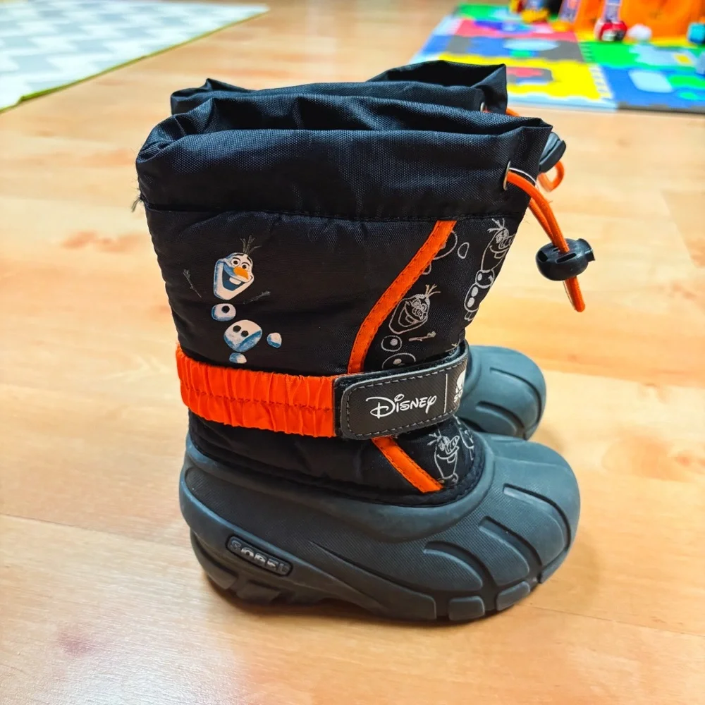 Sorel x Disney Black & Orange Olaf Frozen Insulated Winter Snow Boots Size 8